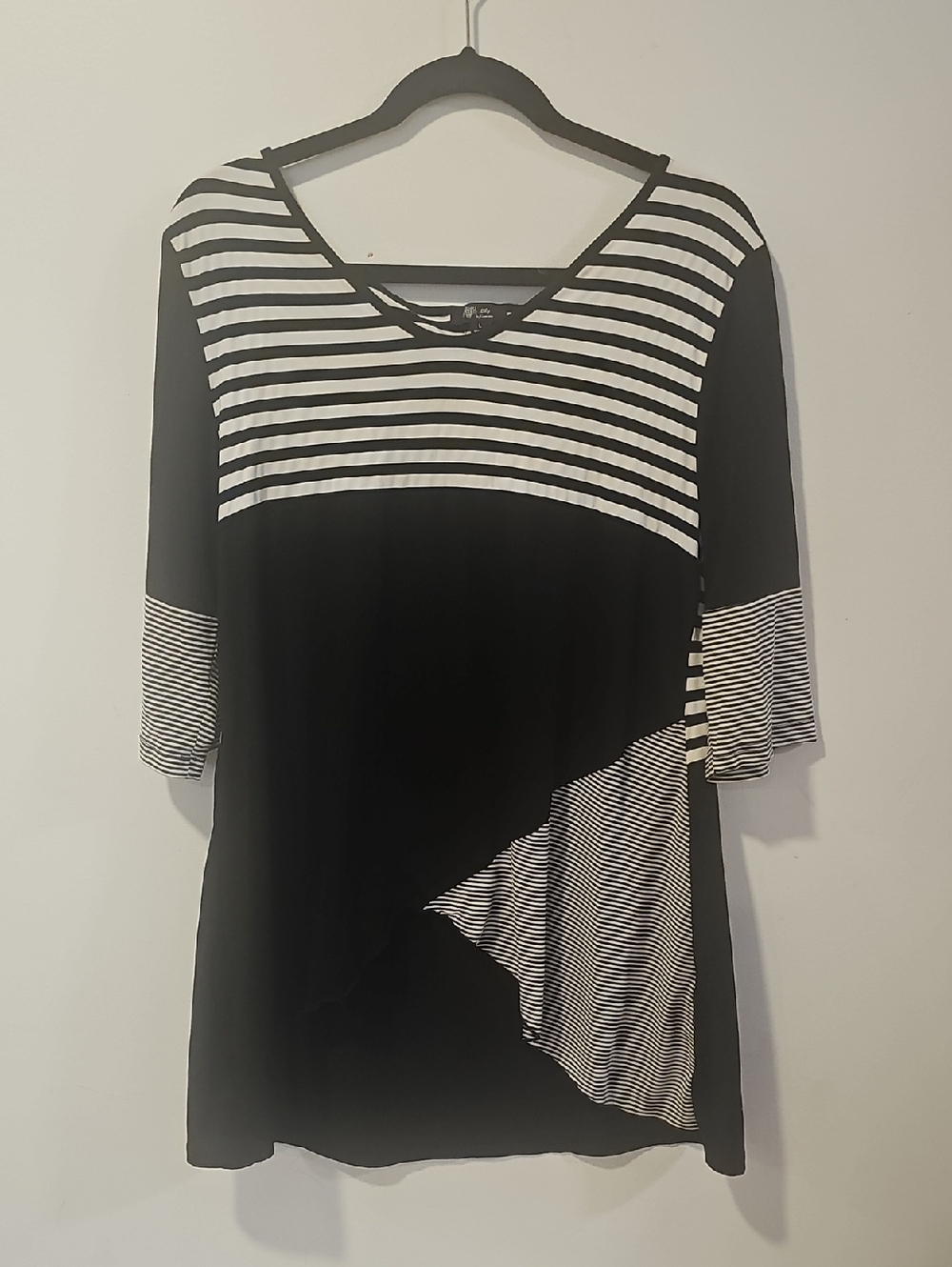 Black & White Striped Paneled Women's Top